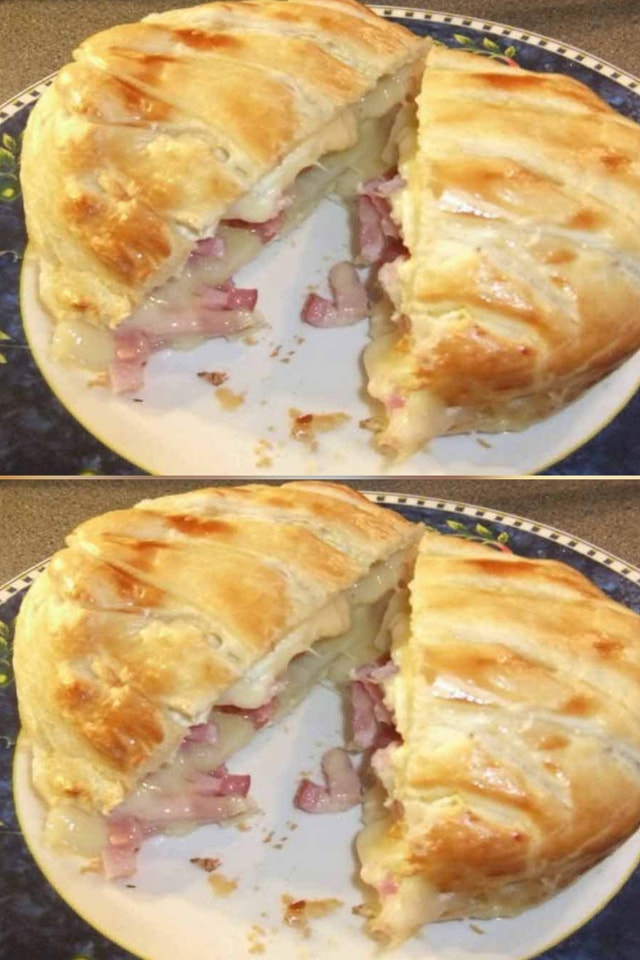 Pasta sfoglia al camembert con patate e pancetta