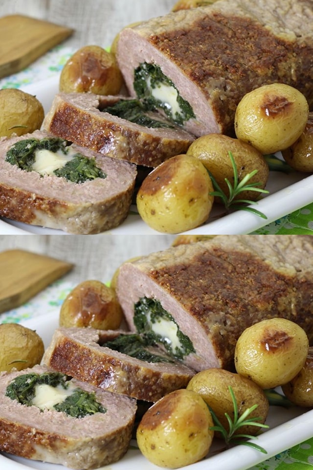 Polpettone Ripieno Di Spinaci Con Patate Novelle