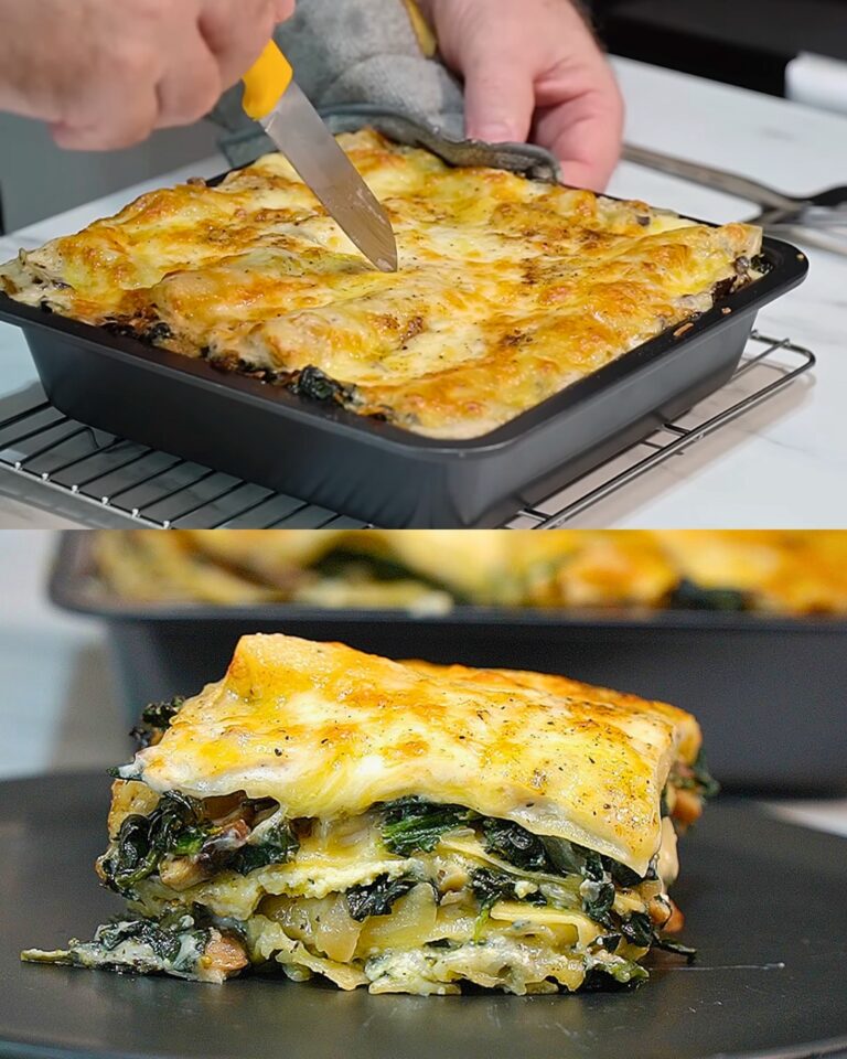 Lasagna cremosa ai funghi e spinaci