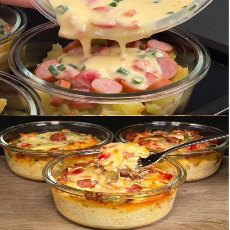 Casseruola di patate e salsiccia al forno.