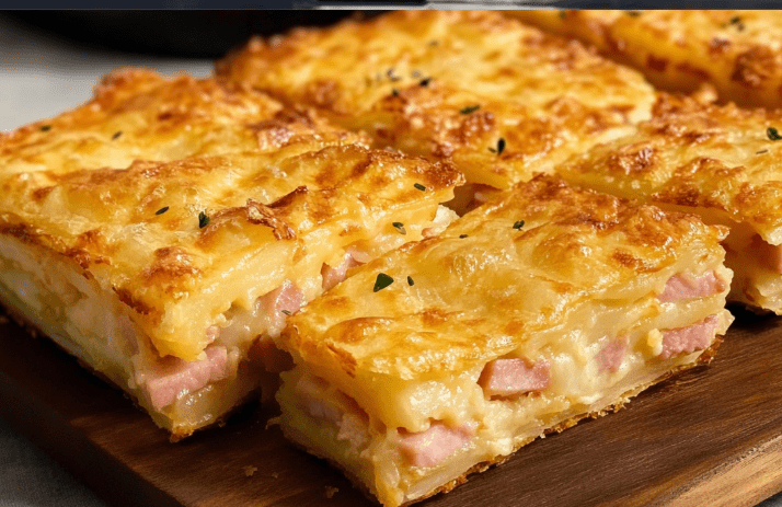 Sformato di pasta sfoglia con patate, prosciutto e formaggio