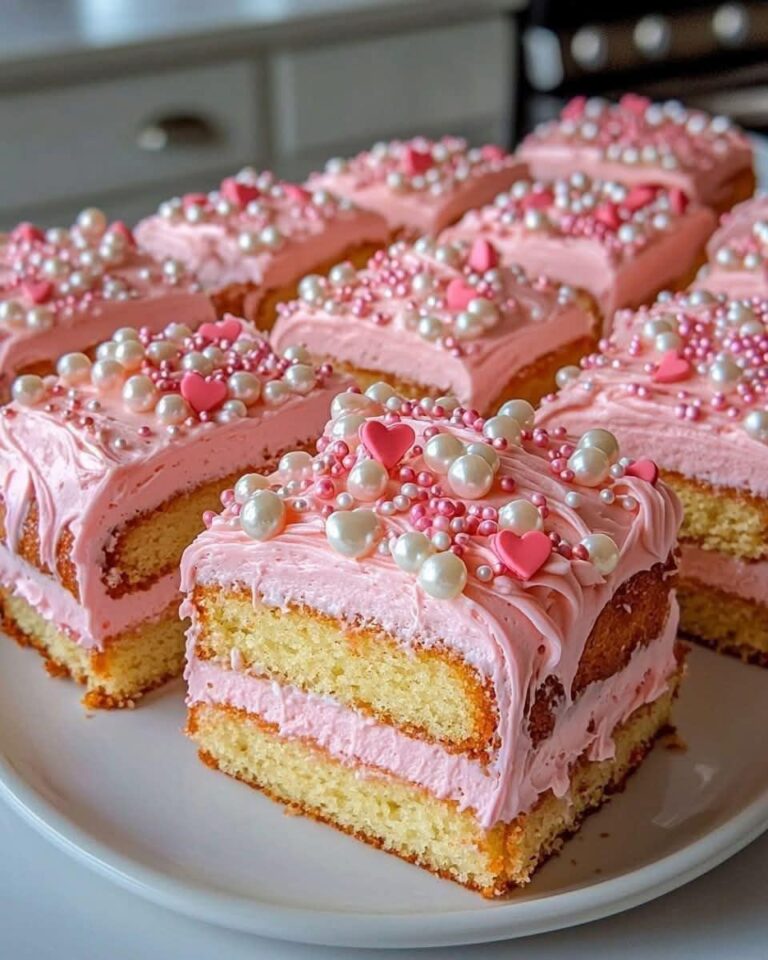 Quadrotti di torta rosa alla vaniglia: morbidi, soffici e splendidamente decorati!