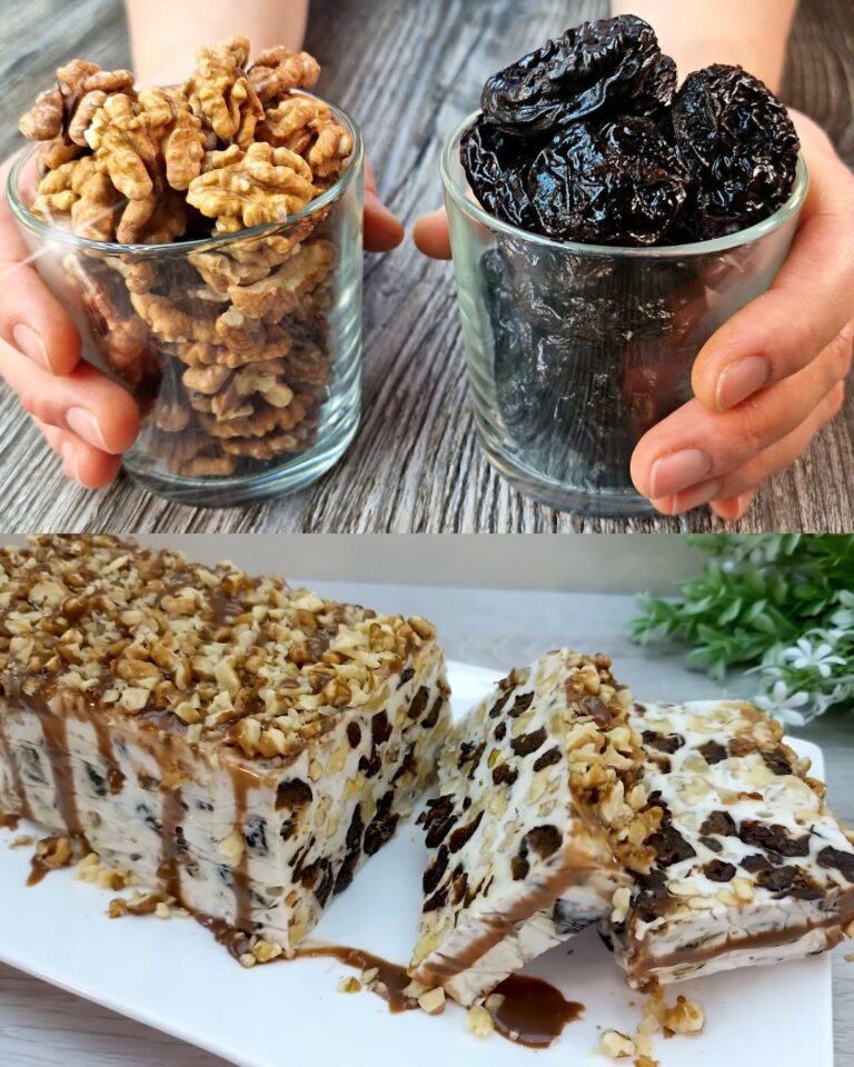 Gelatina di panna acida con prugne e noci